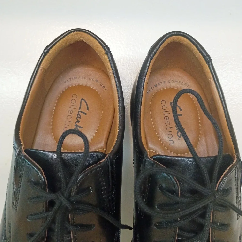 CLARKS Black Tilden Cap Toe Block Heel Leather Oxford Shoes Men's Size 8 M